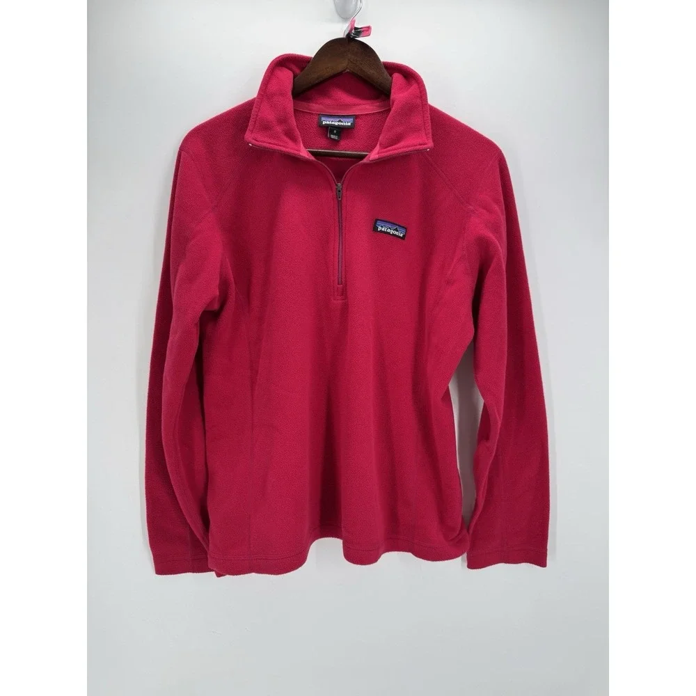 Patagonia Womens M 1/4 Zip Fleece Jacket Red Pink Outdoor Hiking Fall 2015
